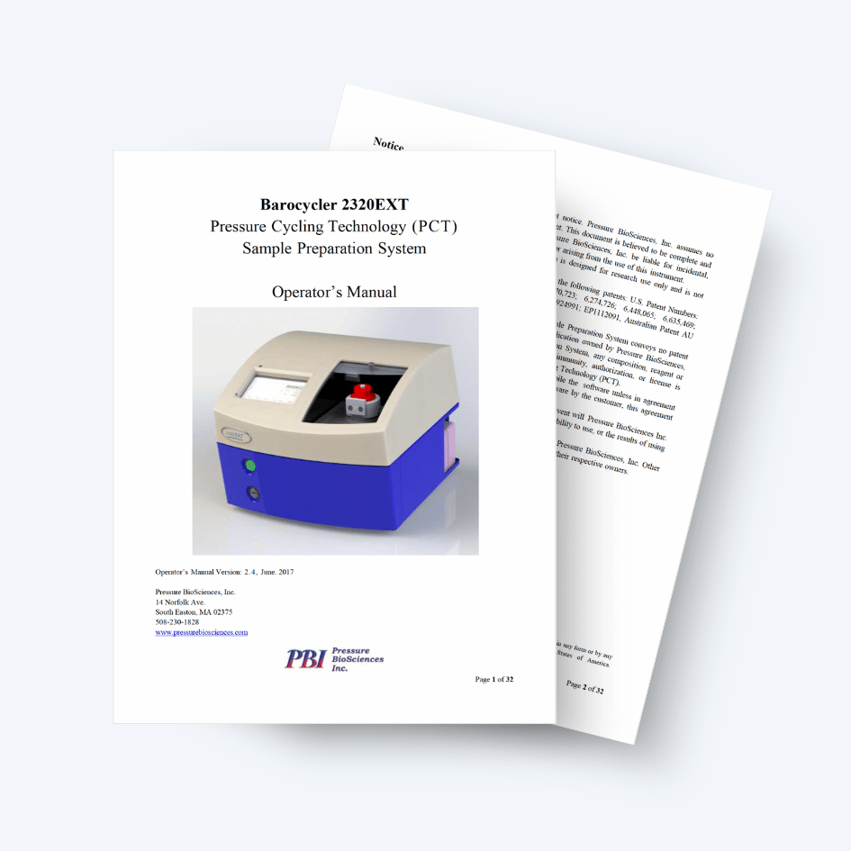 Barocycler 2320EXT Pressure Cycling Technology PCT Sample Preparation System Operators Manual